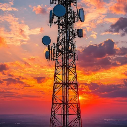 A telecommunications tower in the sky